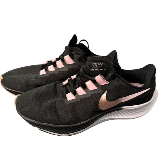 Nike Zoom Pegasus 37 Running Shoes US 11 Black & Pink Breathable Mesh Lightweigh - Picture 1 of 8